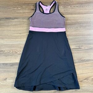 Title Nine Connelly Tennis‎ Dress Small Racerback Pink Black Striped Athleisure